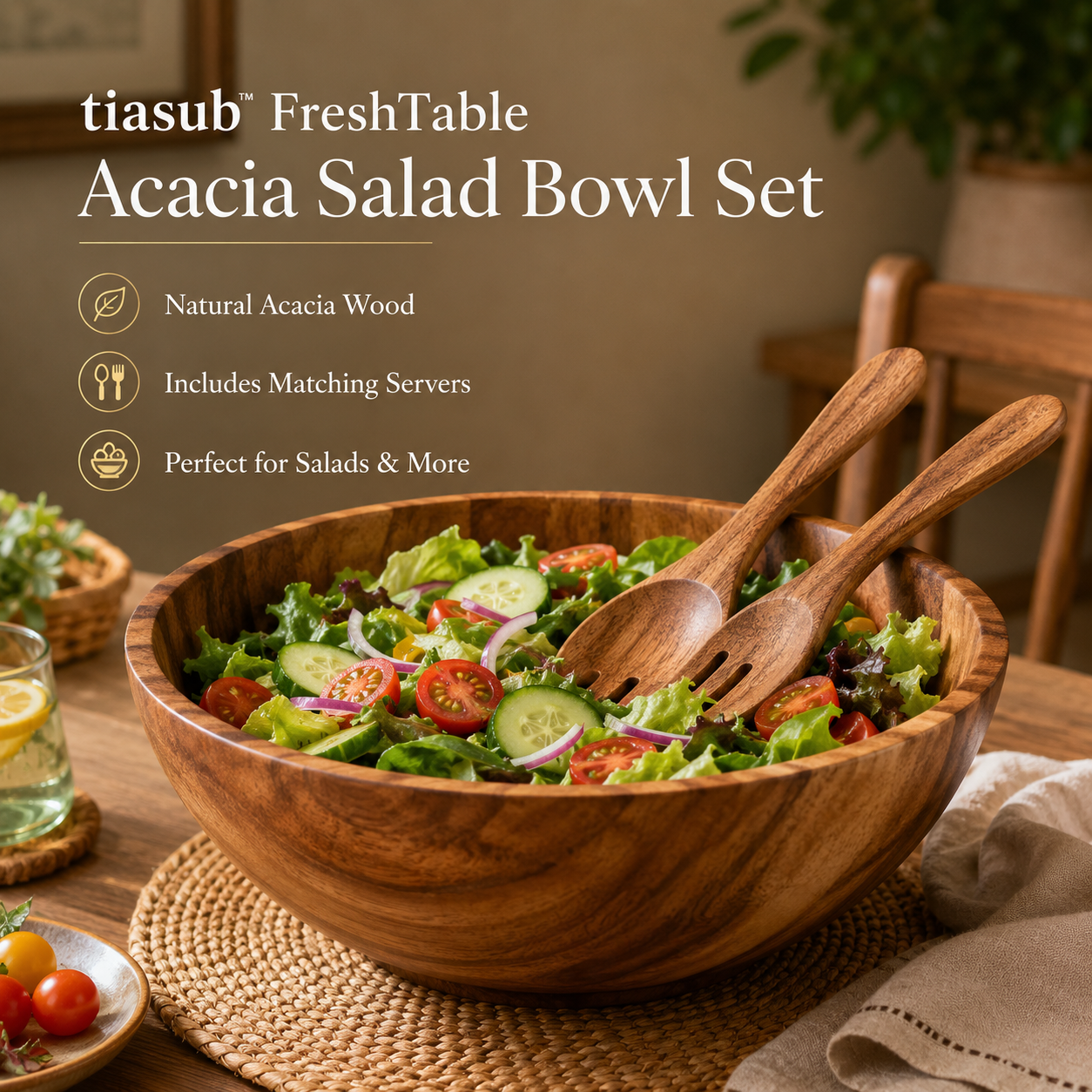 tiasub™ FreshTable Acacia Salad Bowl Set