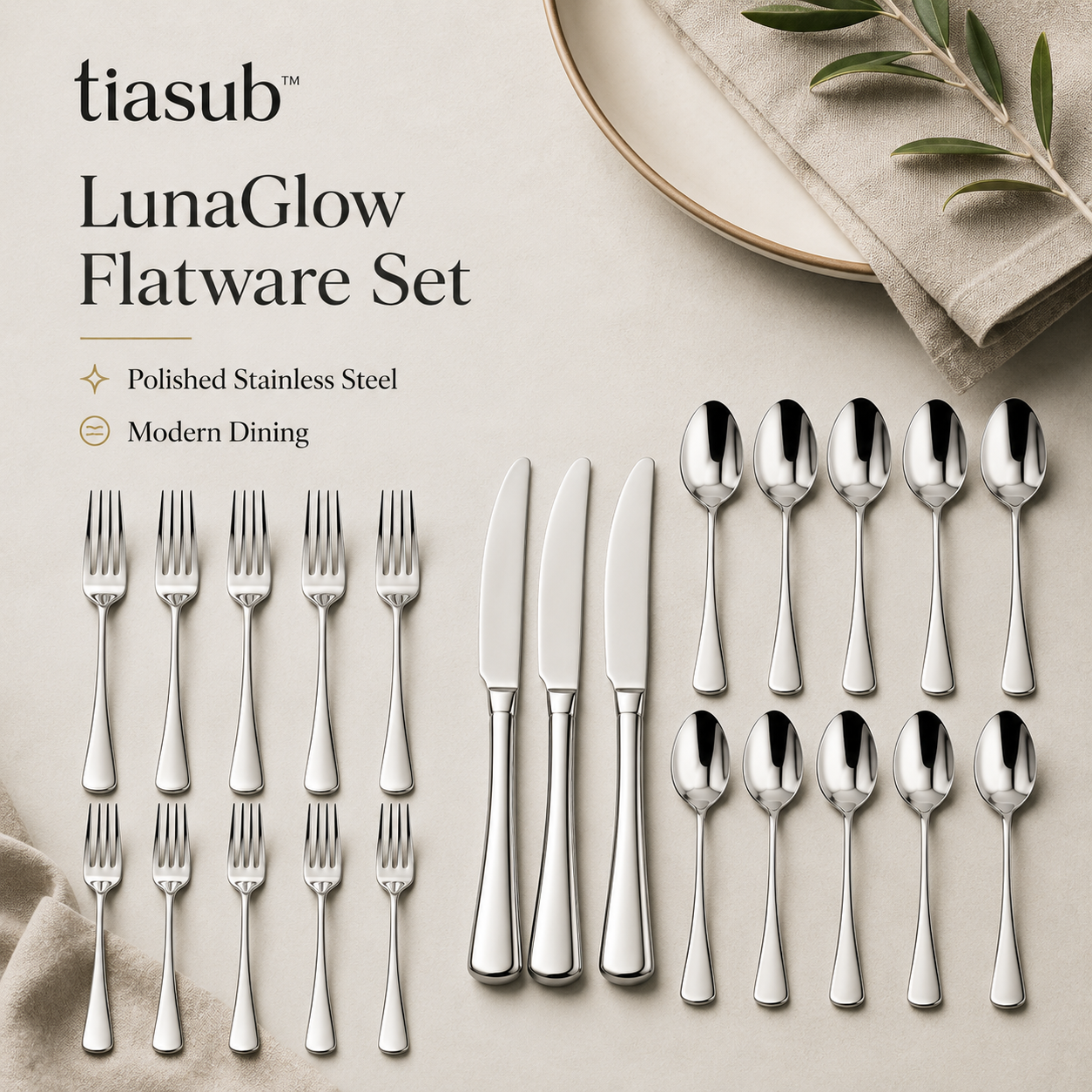 tiasub™ LunaGlow Stainless Steel Flatware Set